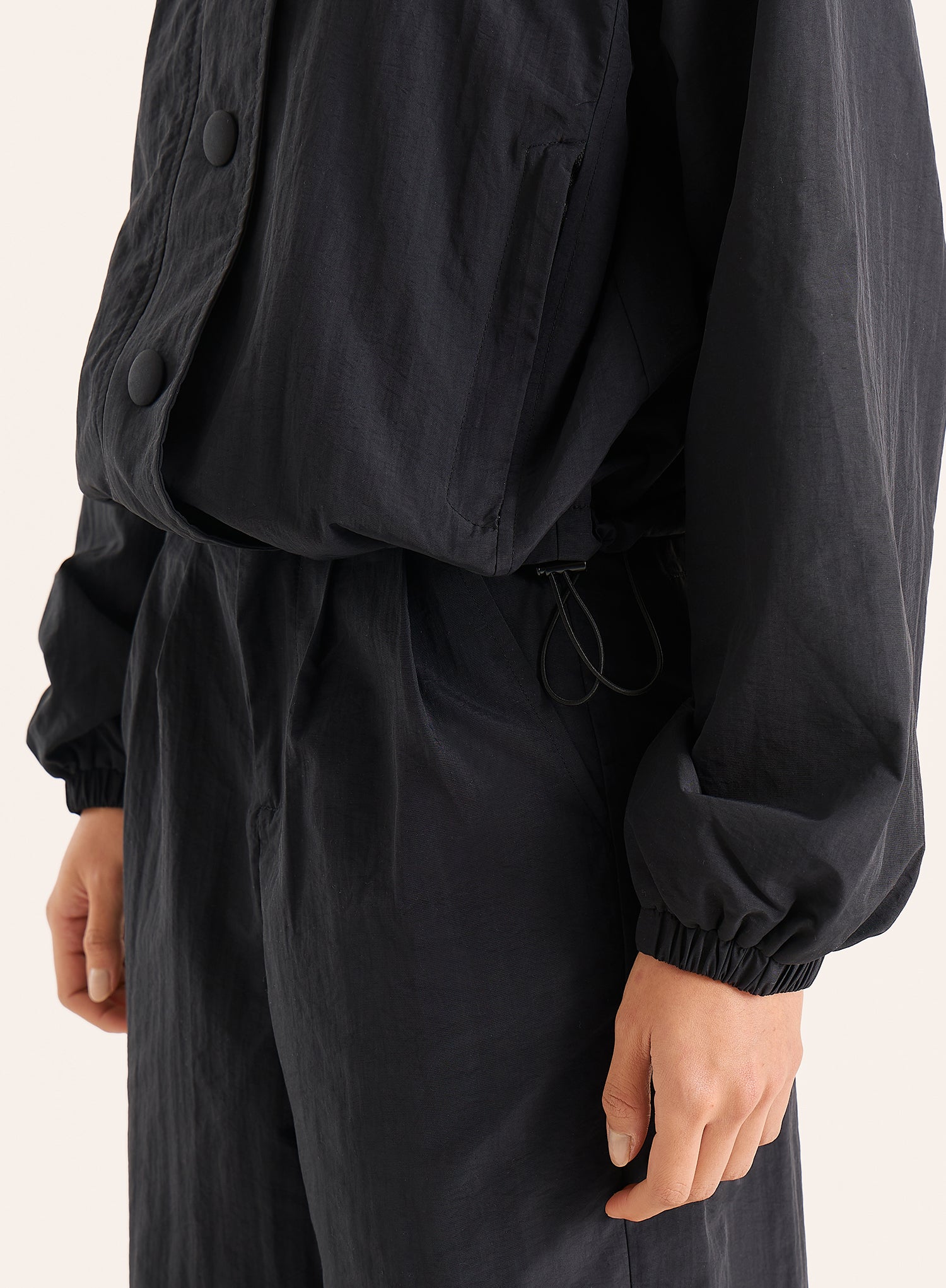 Black Funnel Neck Windbreaker Jacket